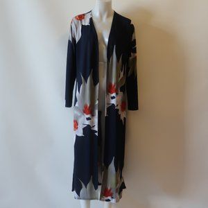 Ducci Navy Blue Floral Long Open Cardigan Top Sz M*